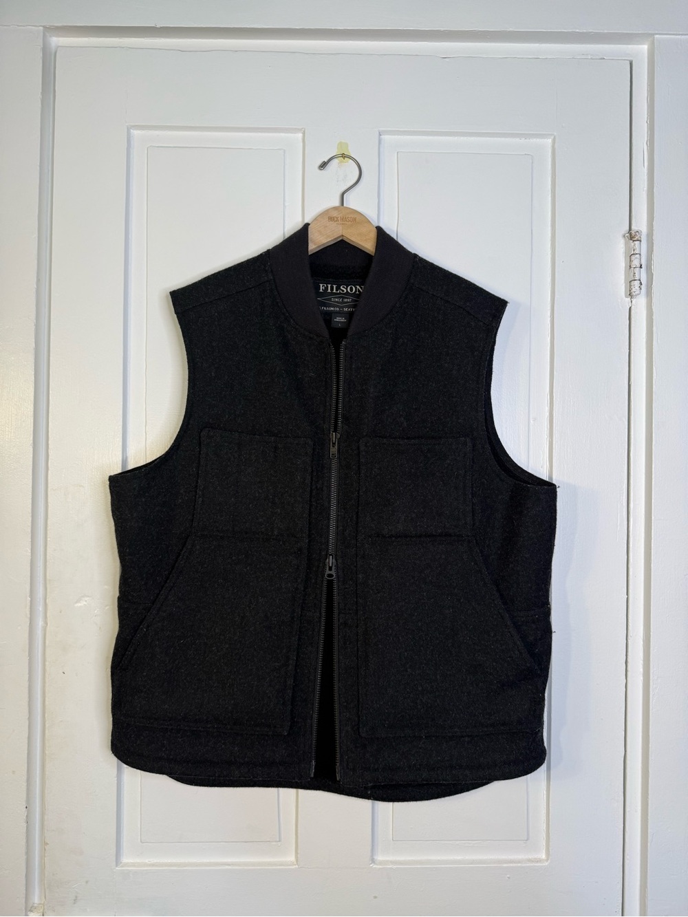 Filson Charcoal Grey 100% Wool Mackinaw Zip-Front Vest